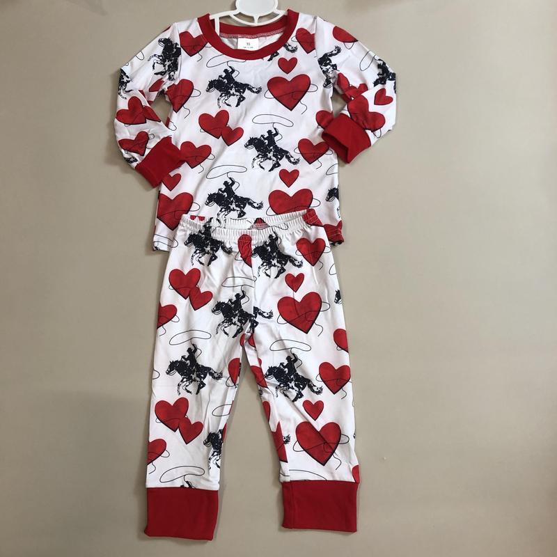 Boys' Valentine's Day Pajamas Set, Kids' 2-Piece Western Cowboy Heart Print Casual Comfy Cotton Sleepwear, Onesie, Kid, Casual Comfy Pajama, Children, Sleepwear Pajamas