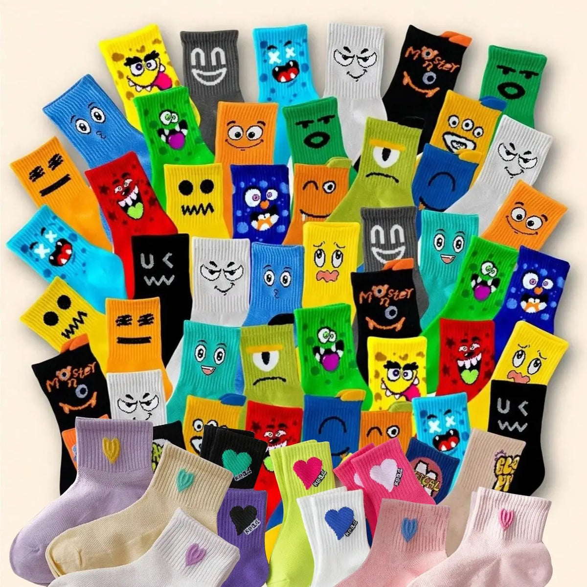 Kids' Mid-Calf Socks, Cute & Fun Patterns, College Style, Breathable & Soft, Suitable for All Seasons, Unisex, Ages 1-16, Teen Socks, 5/10 Pairs, Casual Stylish Socks, Youth Socks